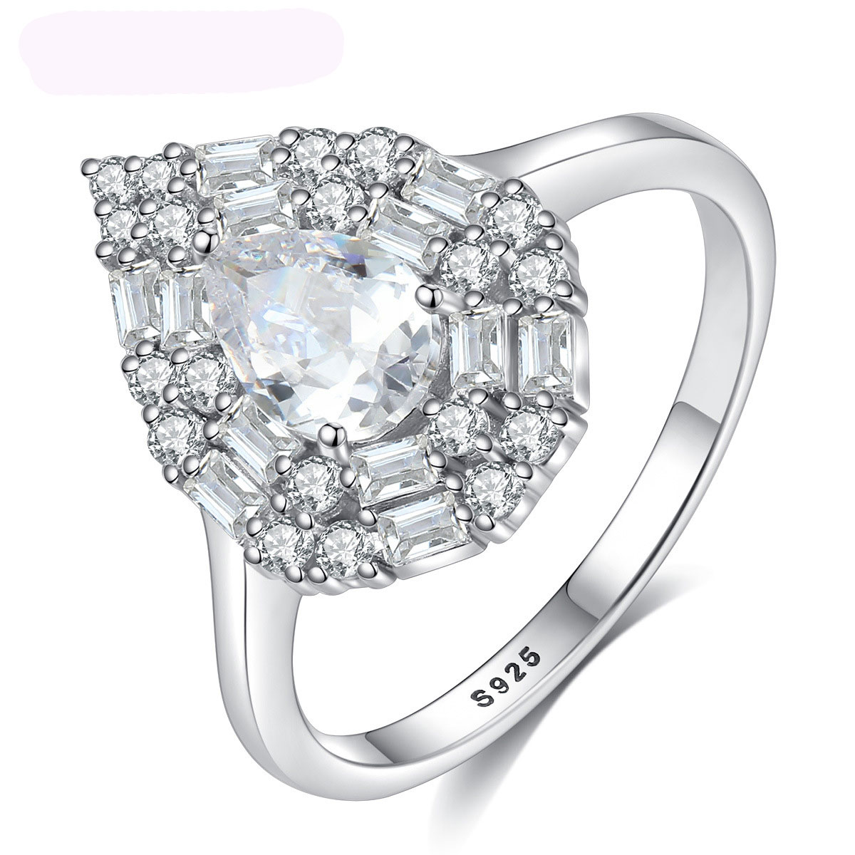 3A Cz Drop Design Full-Body Sterling Silver Ring