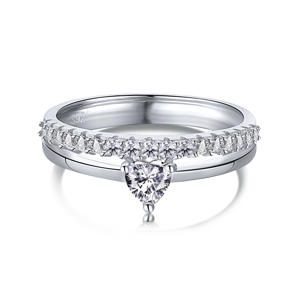 Cz Double Decker Wedding Sterling Silver Ring