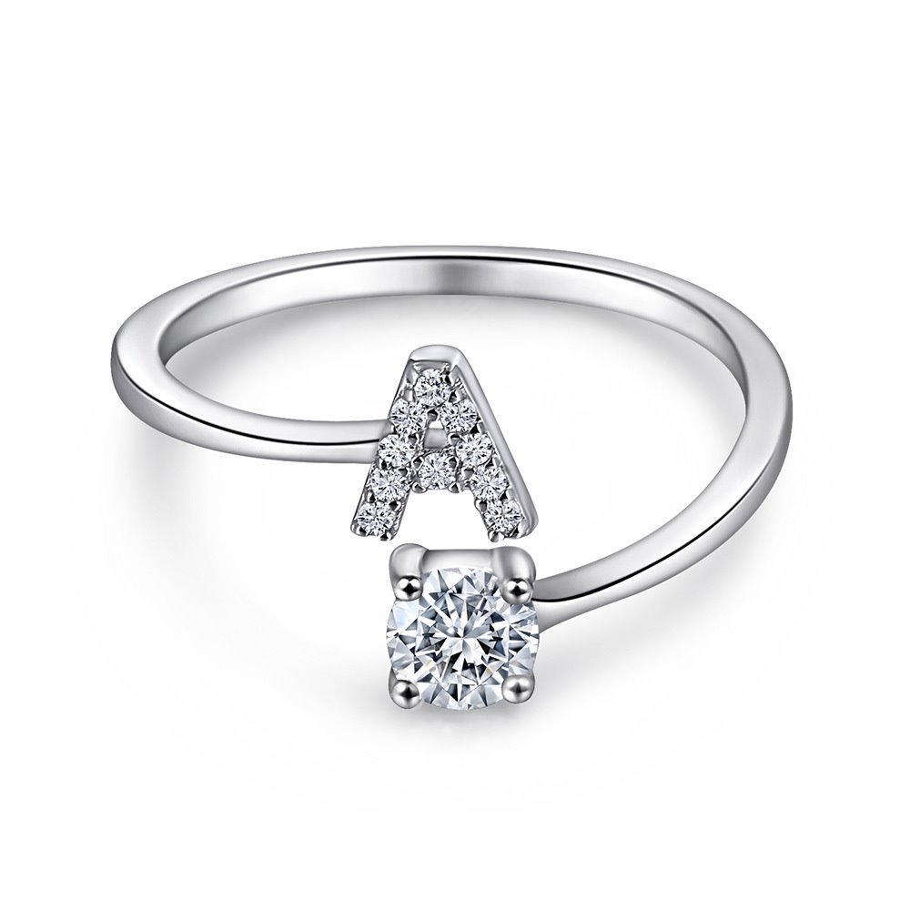 A-Z26 Cz English Letter A Open  Sterling Silver Ring