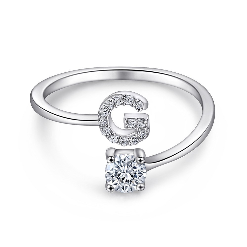 A-Z26 Cz English Letter G Open  Sterling Silver Ring