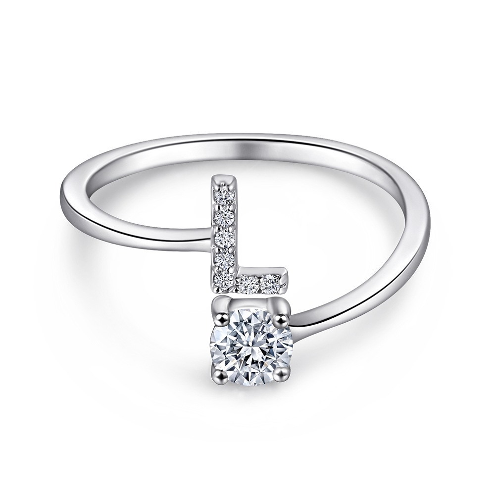 A-Z26 Cz English Letter L Open  Sterling Silver Ring