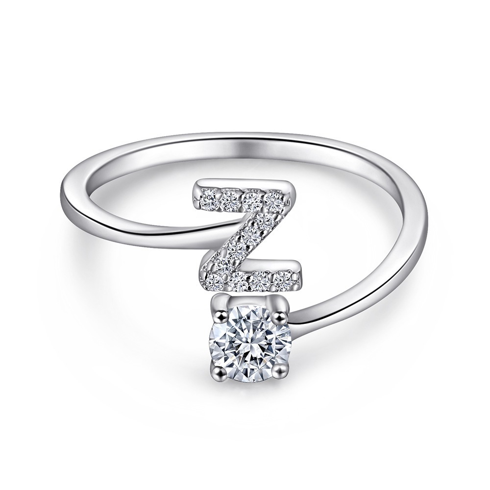 A to Z 26 Cz English Letter Z Open  Sterling Silver Ring