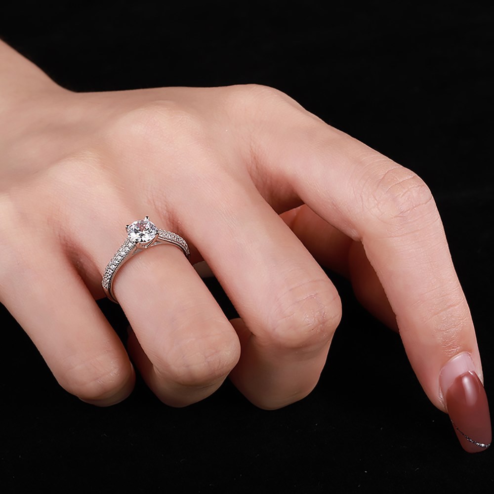 1Ct Cz Ring Set with Four Claws Sterling Silver Ring
