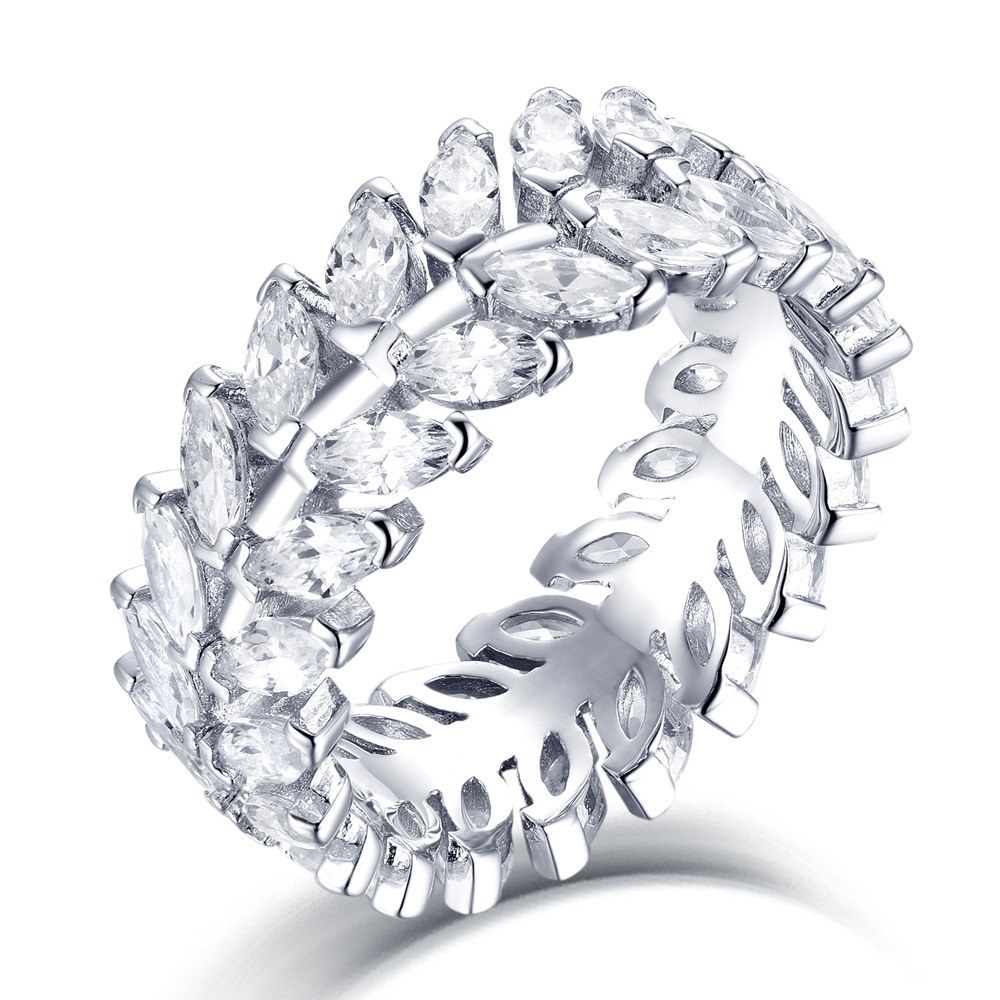 Cz Full Leaf Diamond Sterling Silver Ring