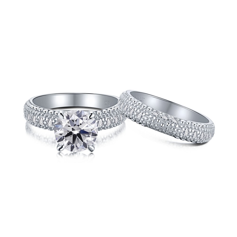 Cz Double Layered Combination Set Sterling Silver Ring