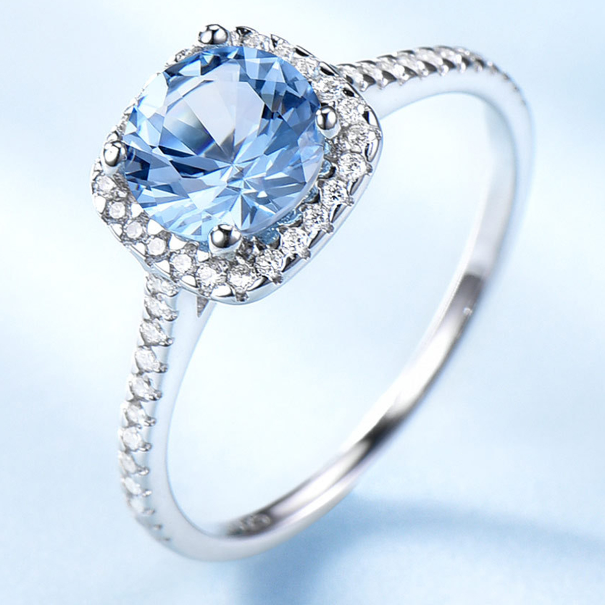Cz Nano Fashion Sky Blue Topaz Sterling Silver Ring