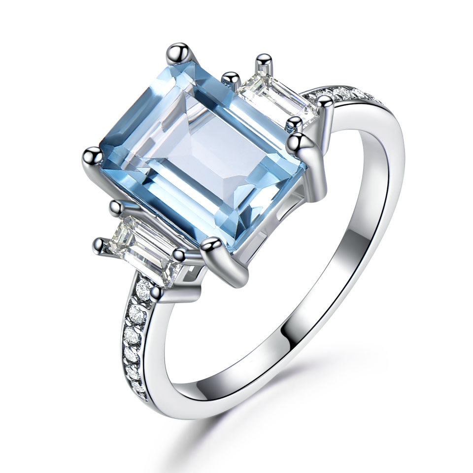 Cz Nano Fashion Sky Blue Topaz Stone Sterling Silver Ring