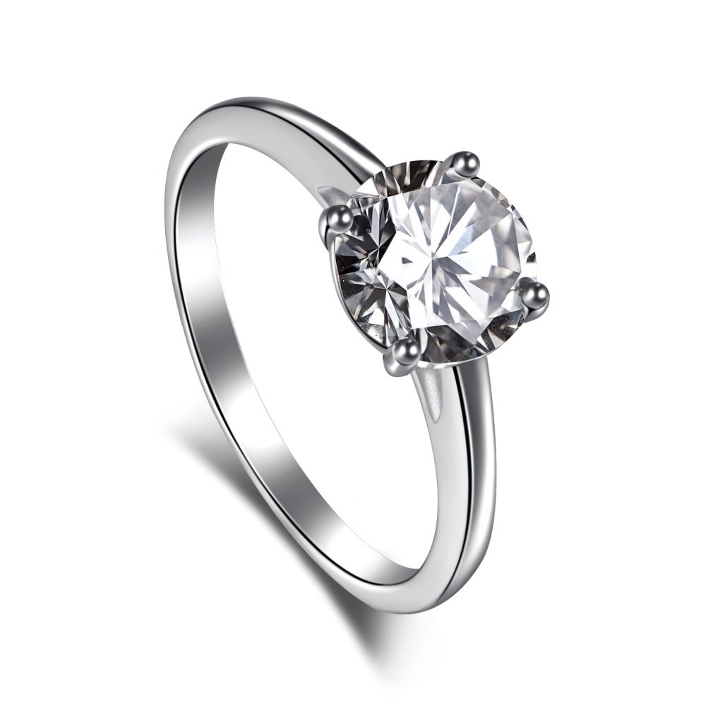 Cz Classic Four-Claw Diamond Crown Proposal Sterling Silver Ring