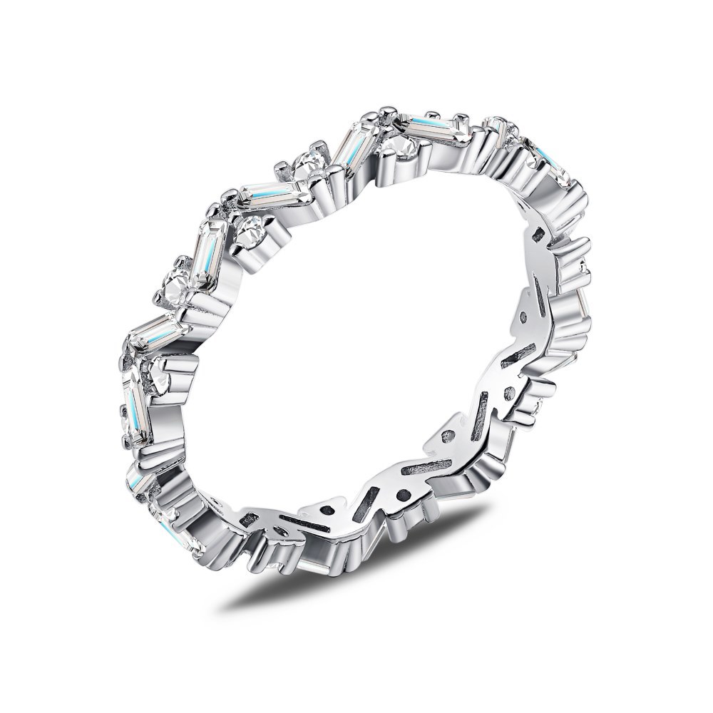 Cz Geometric Irregular Sterling Silver Ring