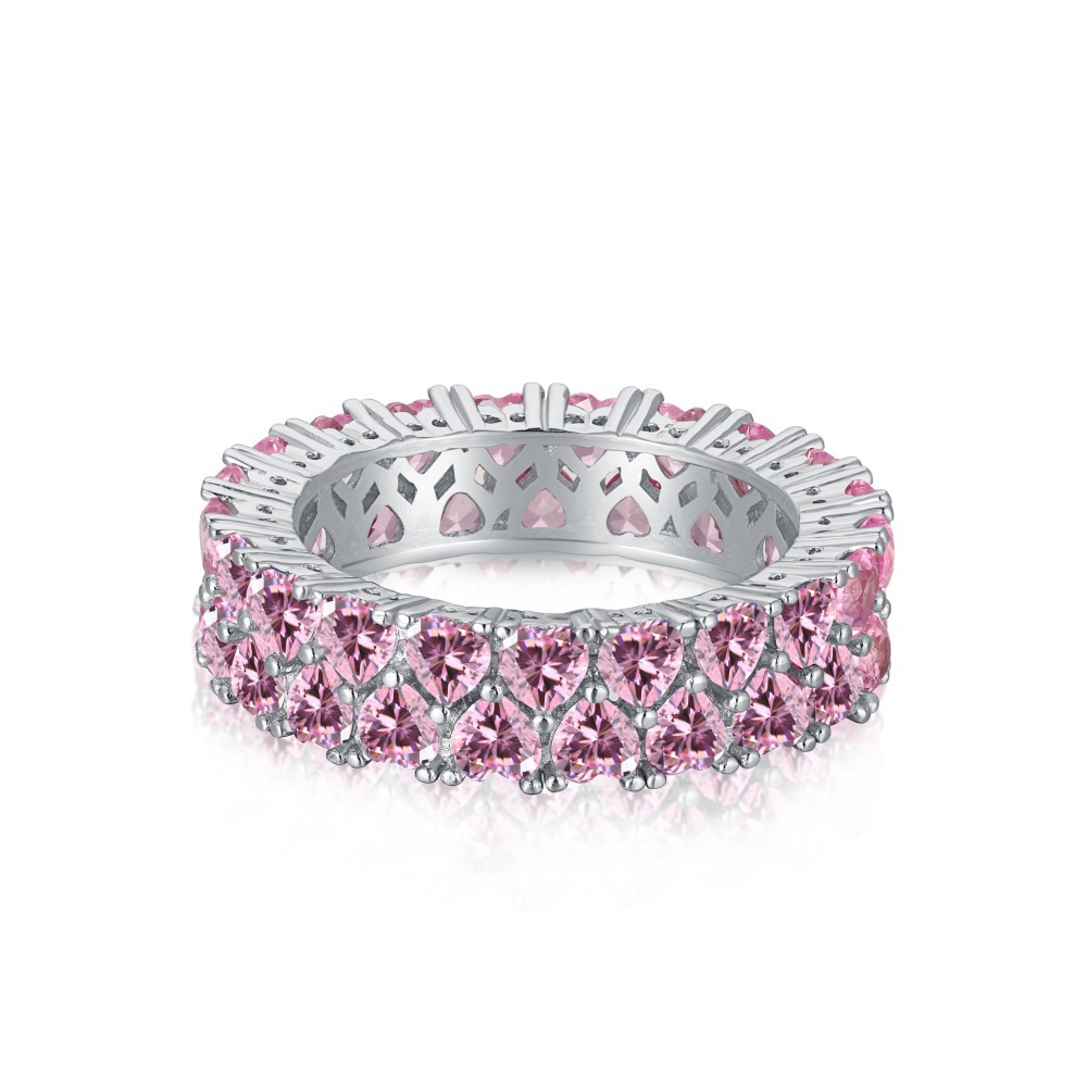 Cz Fashion Heart Full Pink Diamond Sterling Silver Ring