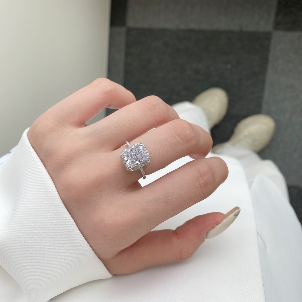 8A Cz Rectangular White Ice Cut Sterling Silver Ring