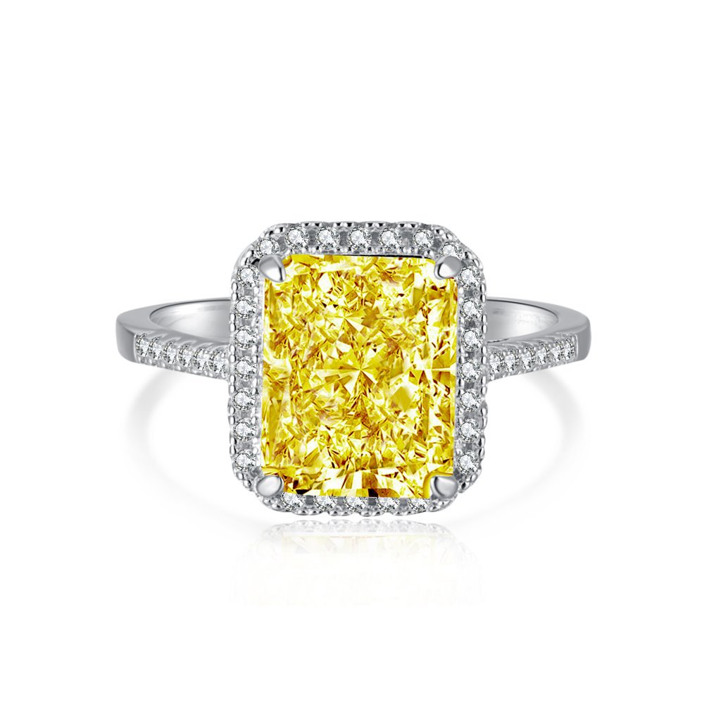 8A Cz Rectangular Yellow Ice Cut Sterling Silver Ring