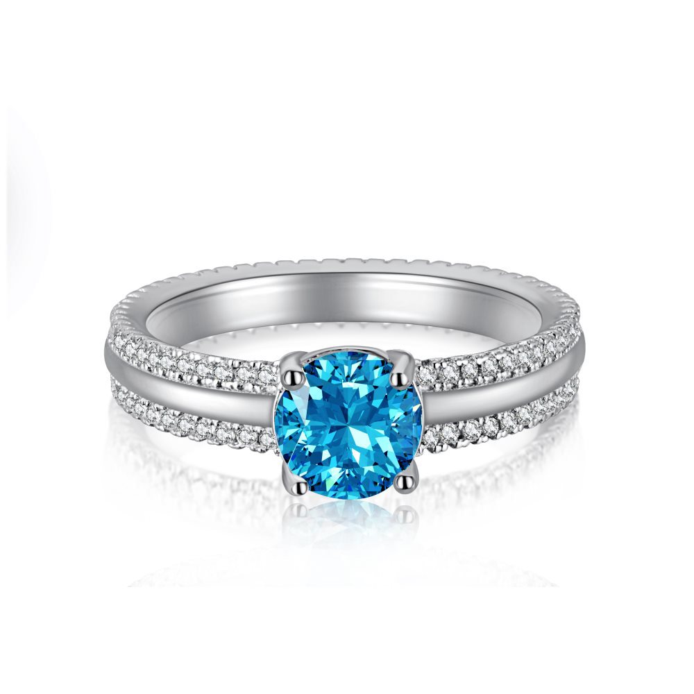 1Ct Cz Blue Ice Cut High Carbon Sterling Silver Ring