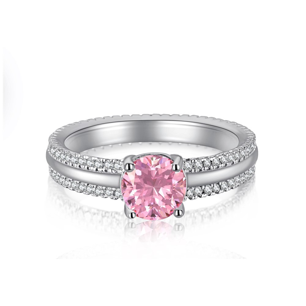 1Ct Cz Pink Ice Cut High Carbon Sterling Silver Ring