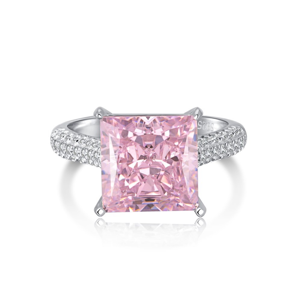 8A Cz Rectangular Pink Ice Cut Sterling Silver Ring