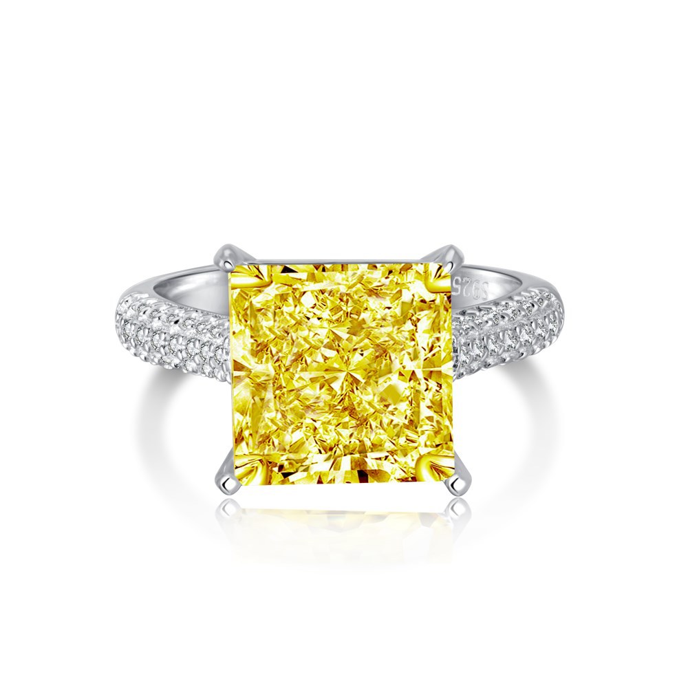 8A Cz Rectangular Yellow Ice Cut Sterling Silver Ring