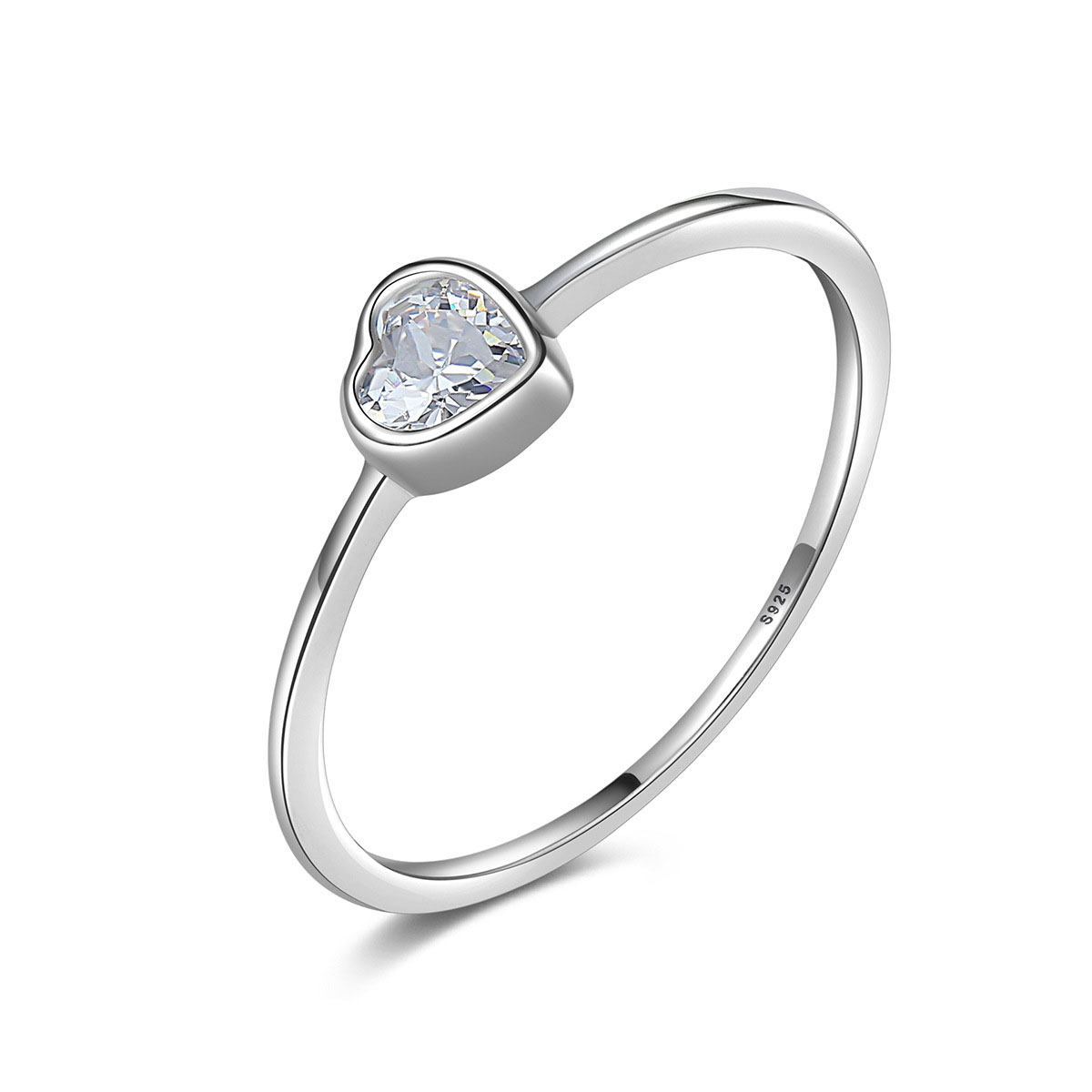 Cz Rhodium Plated Heart Shaped Sterling Silver Ring