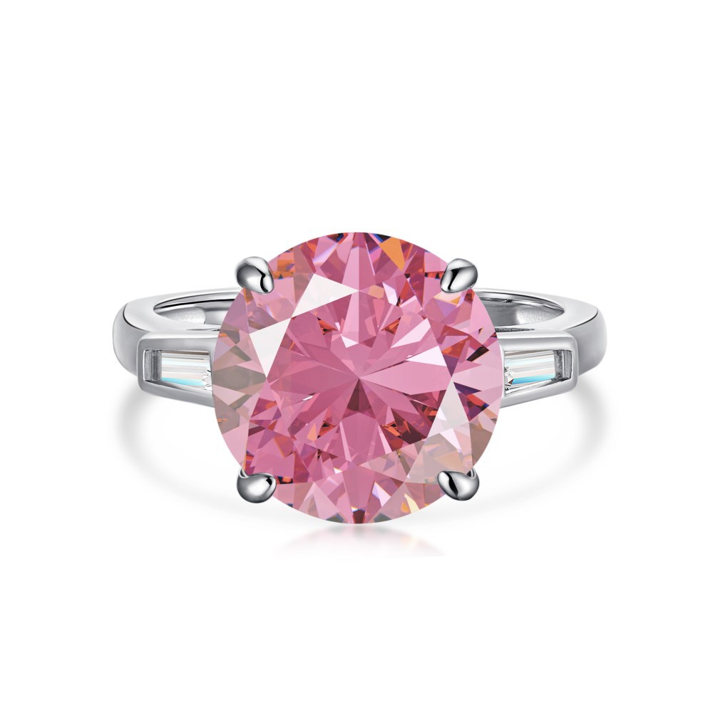 6.5Ct Cz Pink Circle Sterling Silver Ring