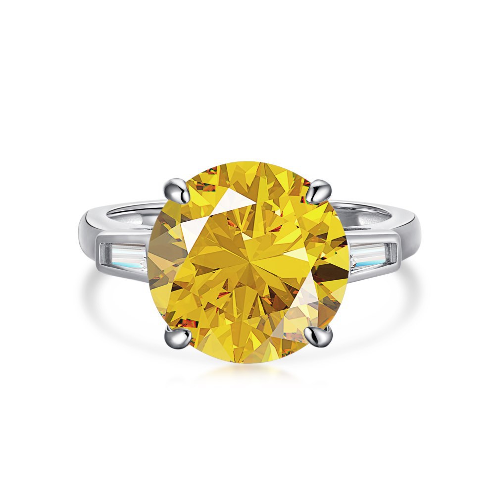 6.5Ct Cz Yellow Circle Sterling Silver Ring