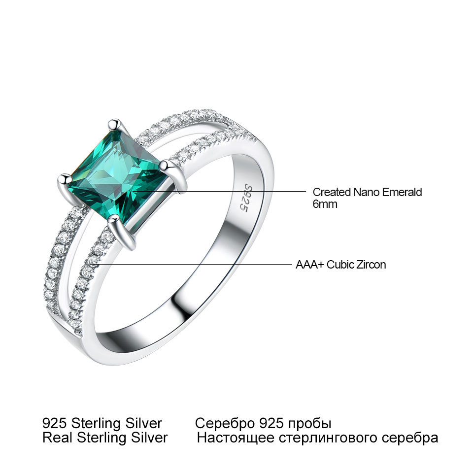 3A Cz Green Inlaid Square Nano Emerald Sterling Silver Ring
