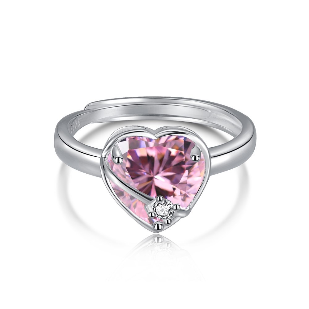Cz Pink Heart Shaped Sterling Silver Ring