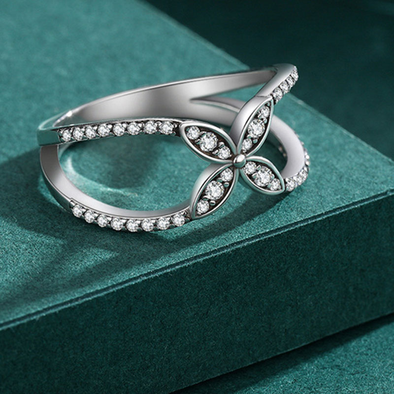 Cz Flower Ring Set Sterling Silver Ring