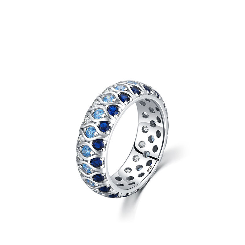 Cz Fashion Inlaid Blue Sterling Silver Ring