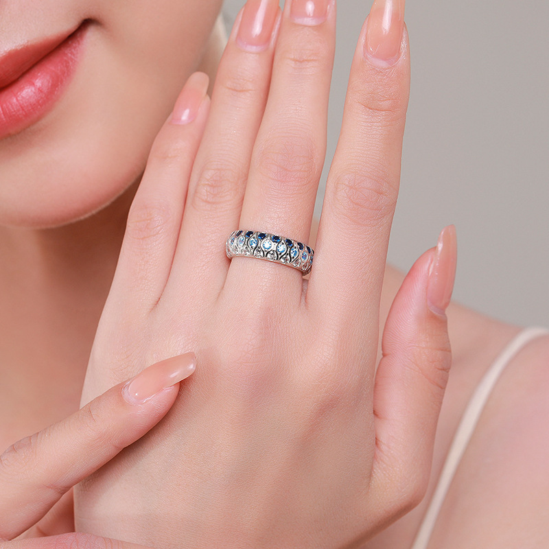 Cz Fashion Inlaid Blue Sterling Silver Ring