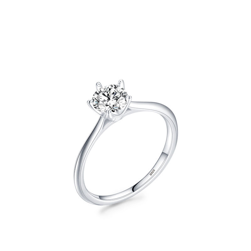 Cz Classic Five Claw Sterling Silver Ring