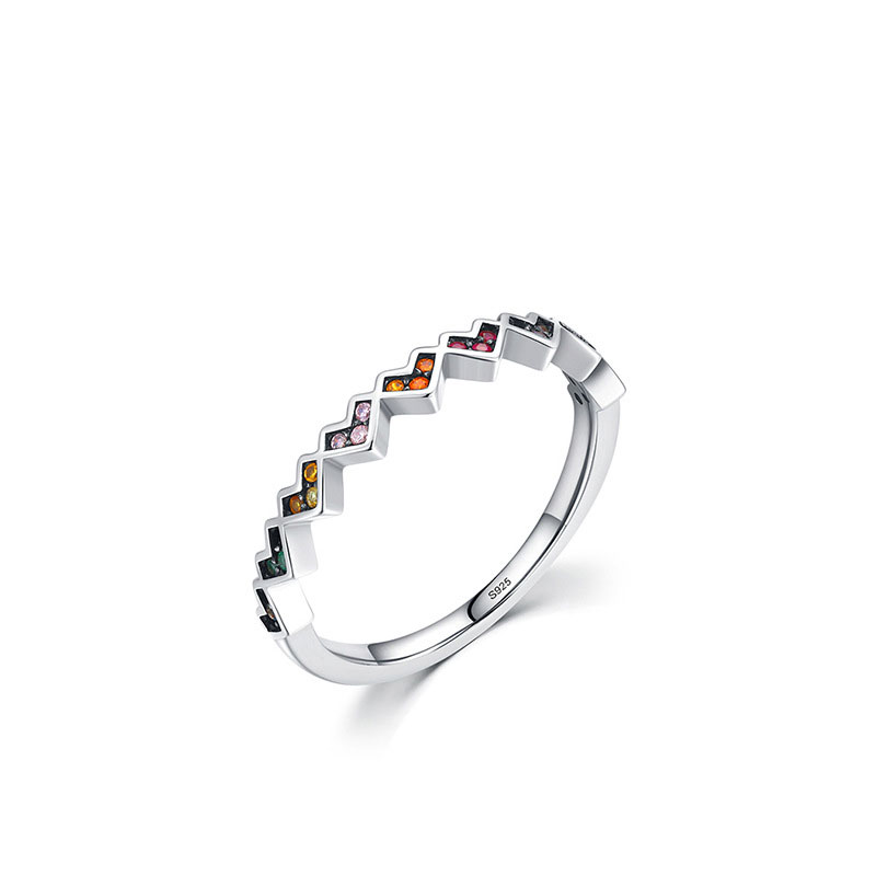Cz Irregular Fashion Rainbow Color Heart Shape Sterling Silver Ring