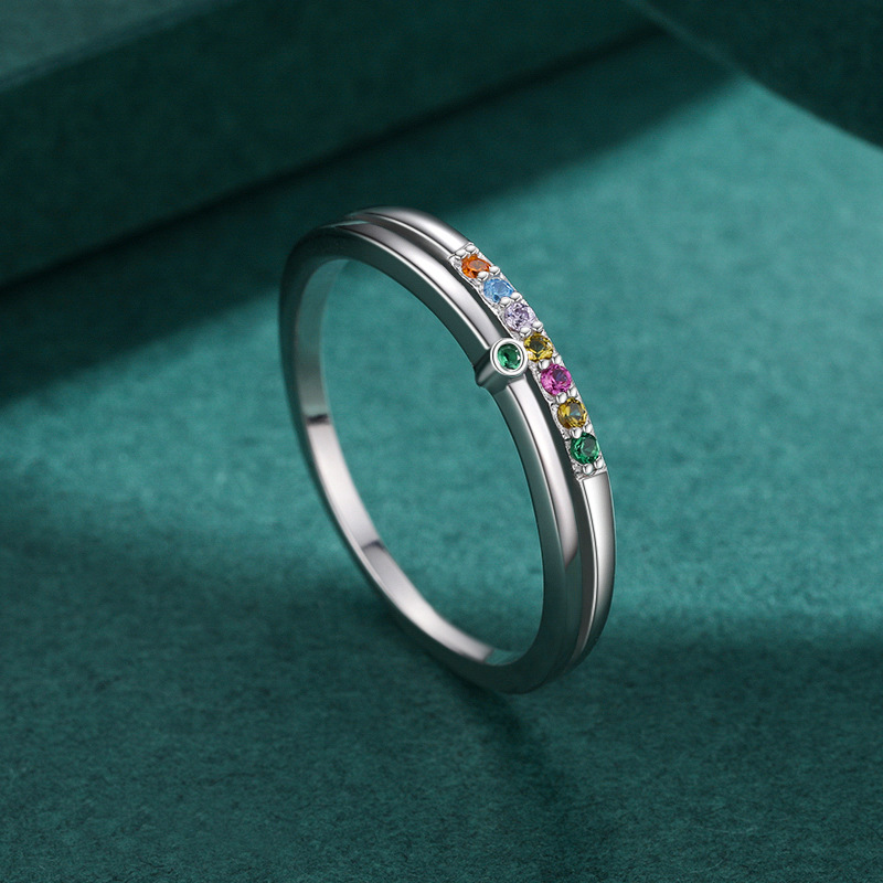 Cz Rainbow Stone Sterling Silver Ring