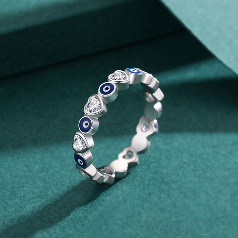 Cz Fashion Personality Heart Shaped Evil Eye Sterling Silver Ring