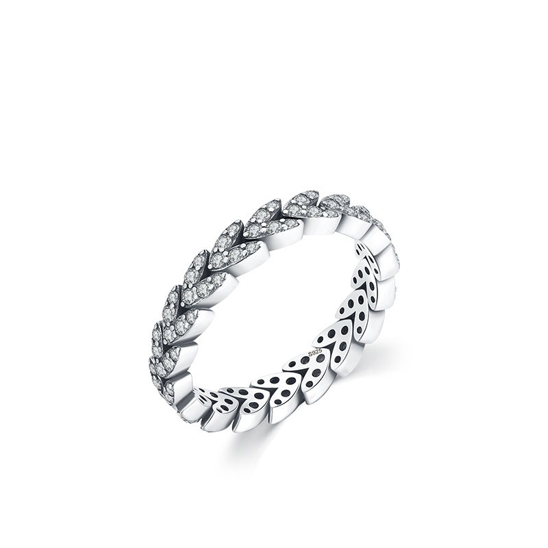 Cz Micro Leaf Sterling Silver Ring