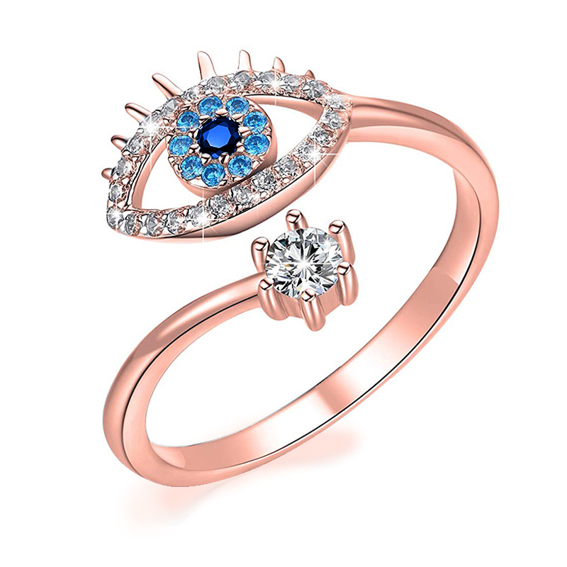 Cz Rose Gold Plated Devil's Eye Opening Adjustable Sterling Silver Ring