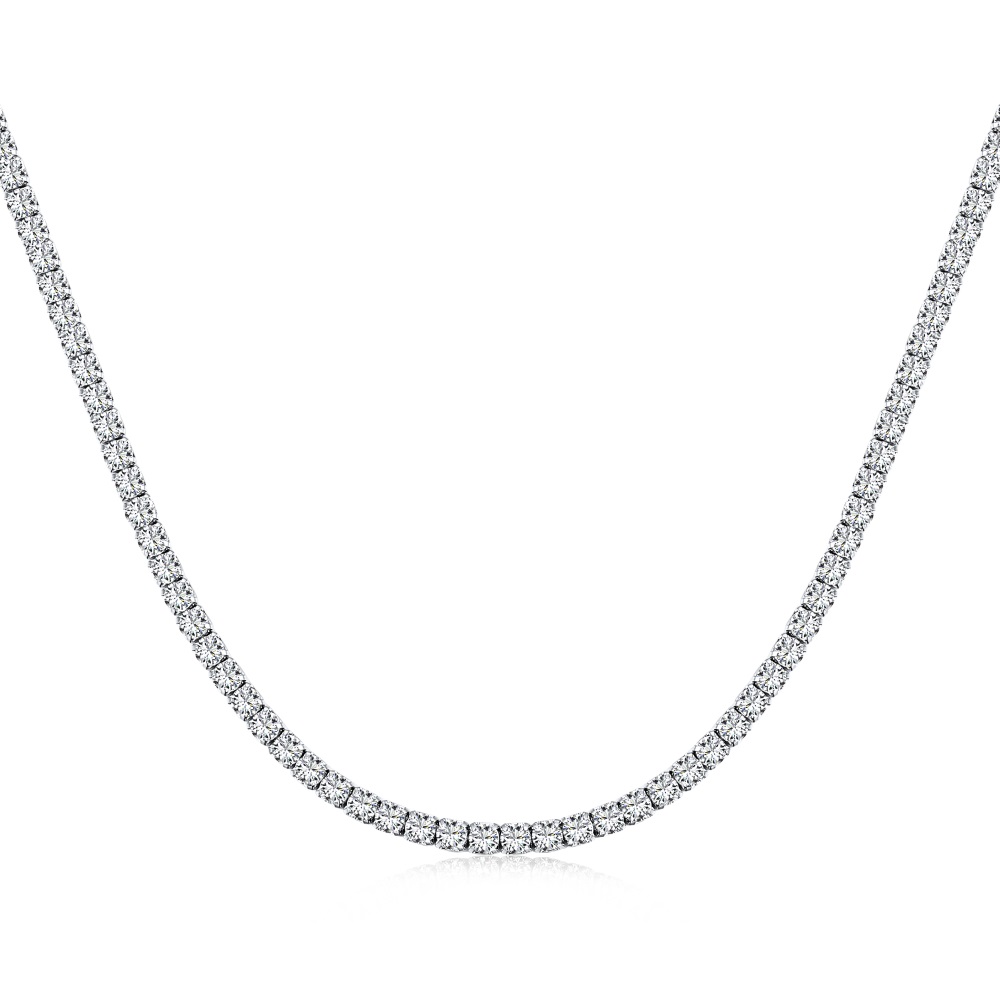 5A Cz Rhodium Plated Sterling Silver Chain Necklace