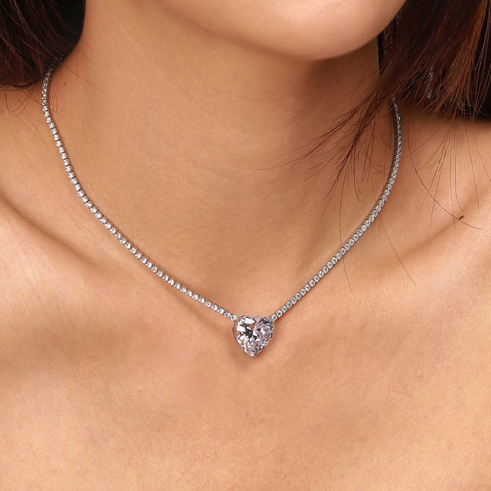 5A Cz Rhodium Plated Sterling Silver Necklace