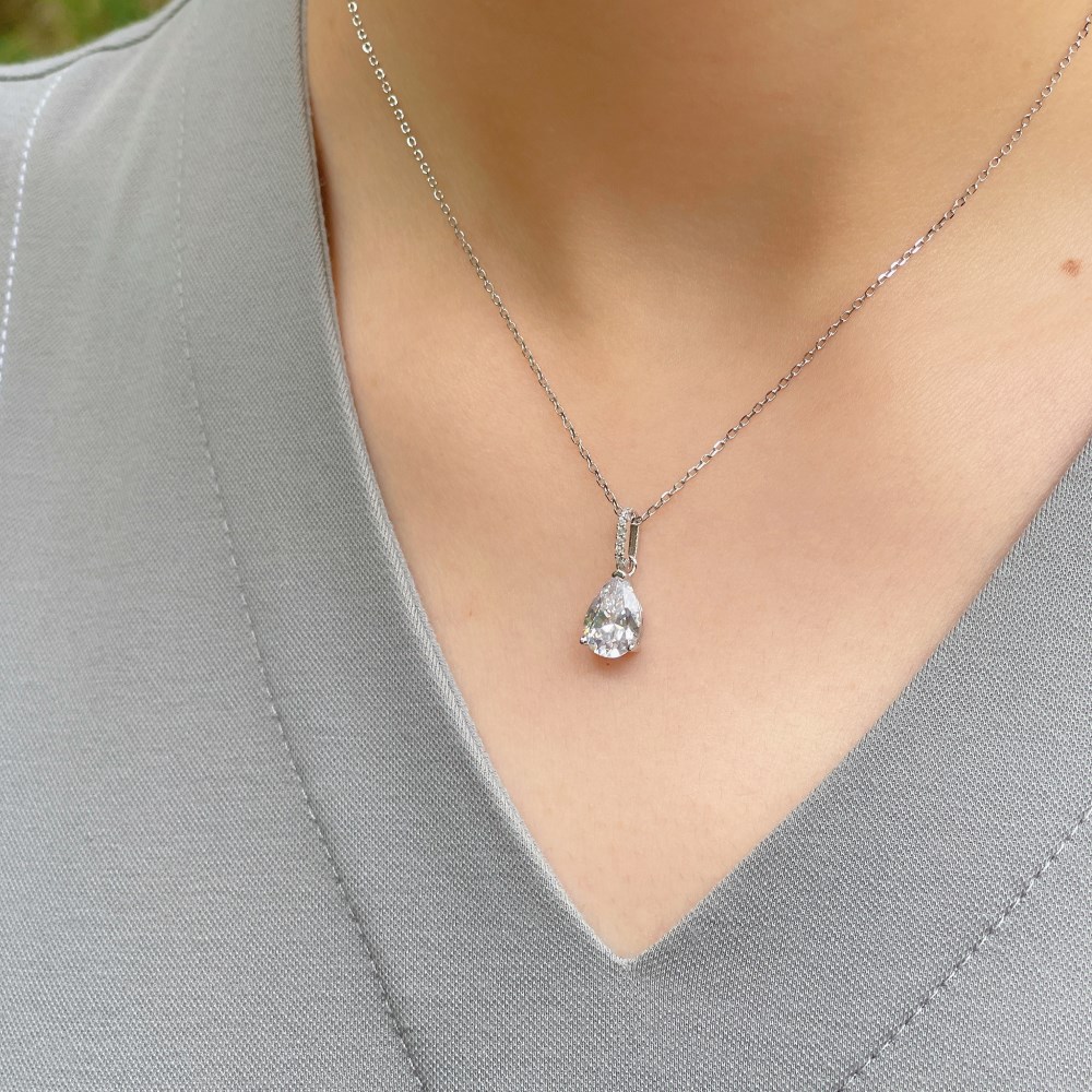 5A Cz Rhodium Plated Sterling Silver Necklace