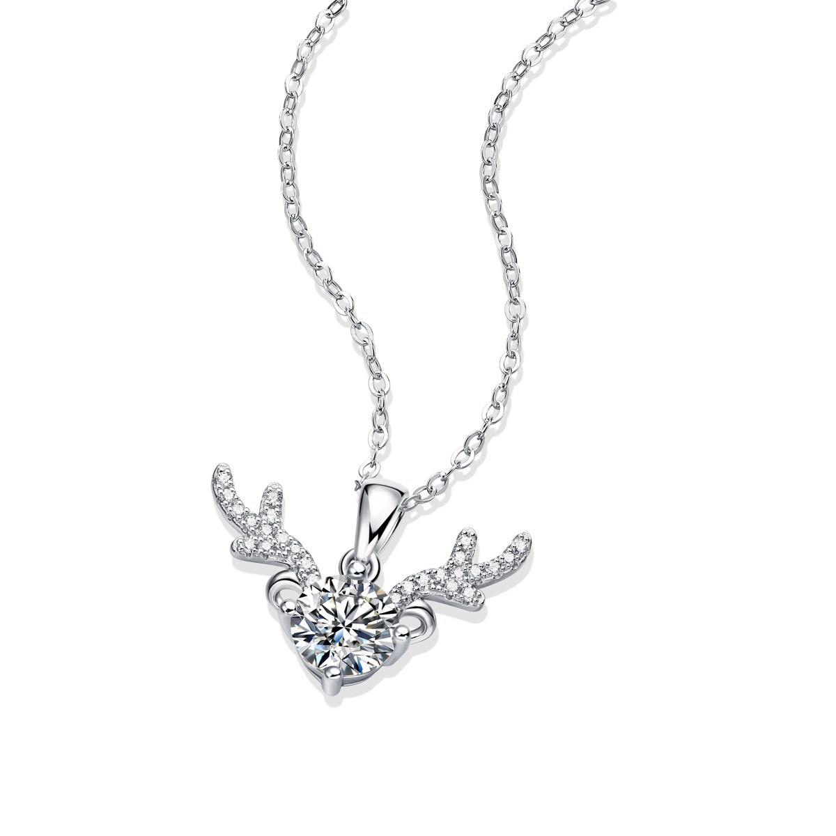 1 Ct Moissanite Diamond Deer Head Sterling Silver Necklace