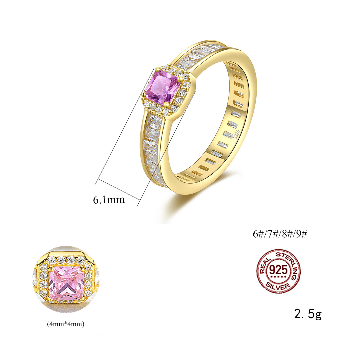 18K  Gold Plated Sterling Silver Purple Cz  Ring